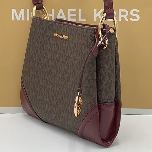 Michael Kors Nicole Lg Triple Compartment Crossbody Merlot - Picture 9 of 11